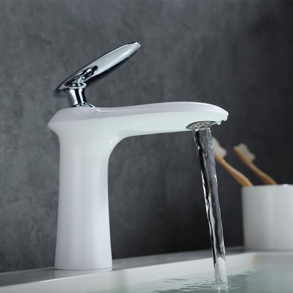 

bathroom sink faucets single handle faucet brass basin mixer taps, and cold taps--white chrome finish