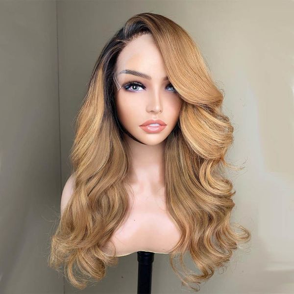 Ombre Honey Body Wave s For Women Ginger Brown Lace Front Human Hair Capelli peruviani Parrucche frontali