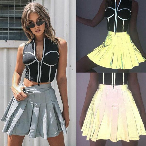 

skirts 2021 fashion summer women girl pleated solid school high waist skirt short mini, Black