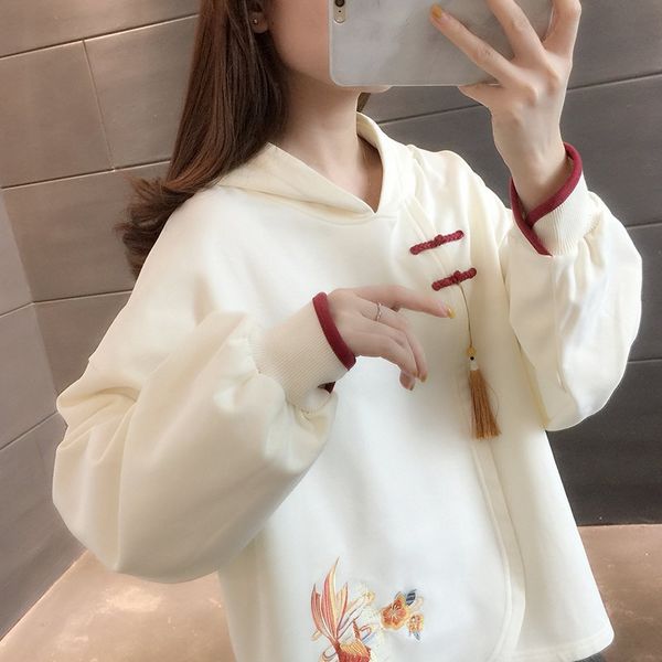 

sweet chinese style clothing women hoodie teen fashion harujuku tshirt vintage sweatshirts women 2021 asian streetwear 12327, Red