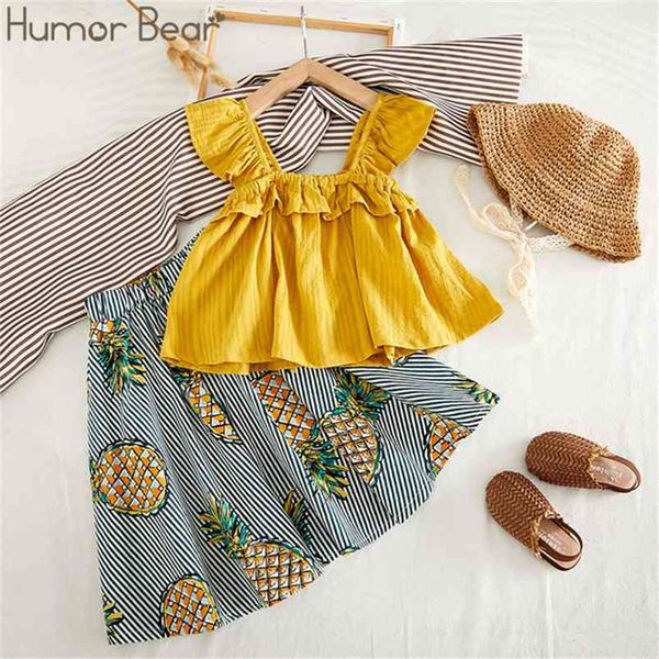 

baby girls clothing set summer lace sleeveless t-shirt+striped fruit dress kids 2pcs suit toddler girl clothes 210611, White