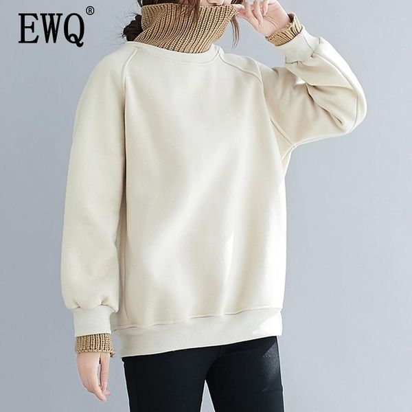 

women's hoodies & sweatshirts [ewq] sweatshirt women fake two pieces patchwork thick loose office lady full sleeve turtleneck 2021 spri, Black