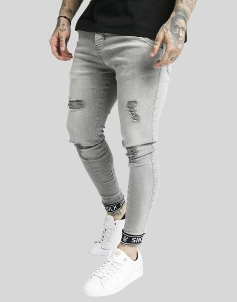 

men's jeans siksilk distressed tech cuff denim, Blue