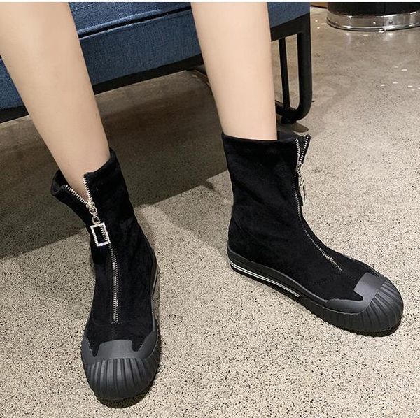 

boots female booties front zipper single spring women ankle for autumn, Black