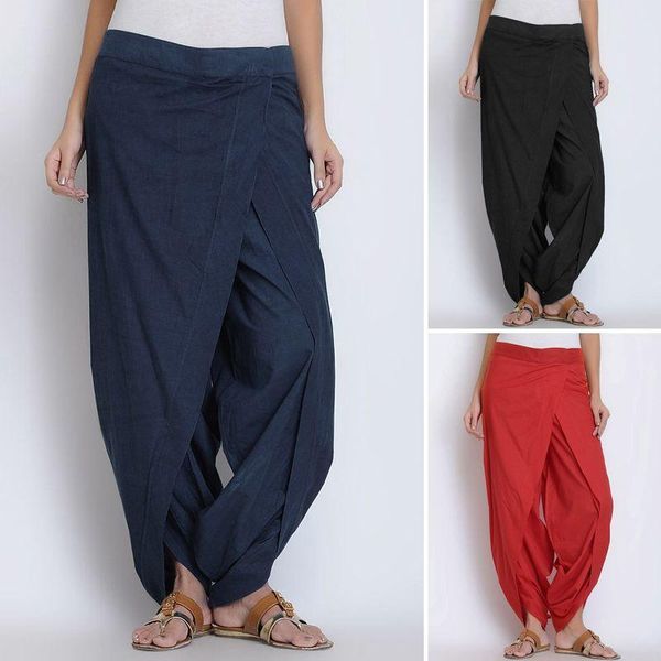 

women's pants & capris kaftan autumn wide leg long casual elastic waist trousers fashion asymmetrical women solid pantalon oversized, Black;white