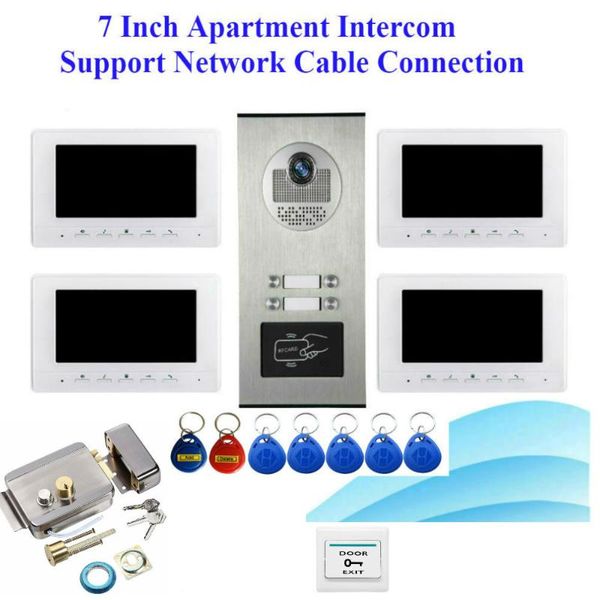 

video door phones wired 7 inch phone intercom doorbell system 2~3 monitor 1 rfid camera + electronic lock
