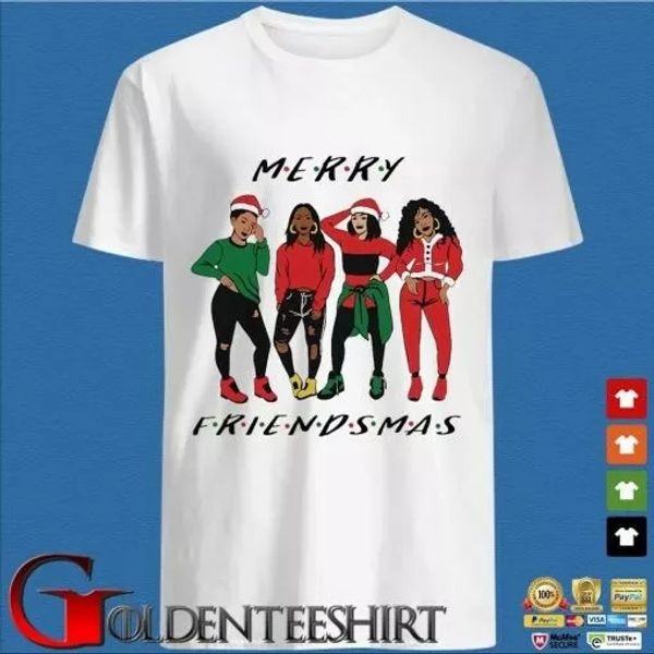 

black woman merry friendsmas christmas t-shirt, White;black