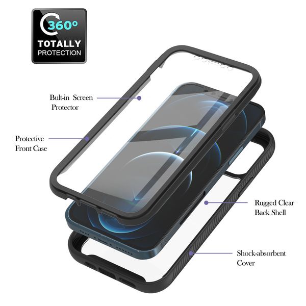 

360 protector pet front cover phone cases for iphone 13 12 mini 11 pro xs max xr x 7 8 6 6s plus rugged clear back shell
