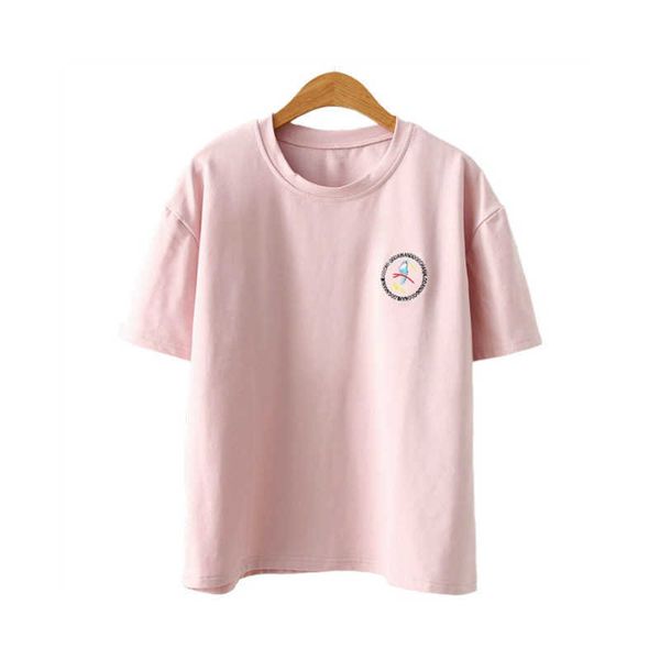 

merry pretty t shirt women short sleeve o-neck bird letter embroidery cotton tee femme clothes friends girl 210526, White