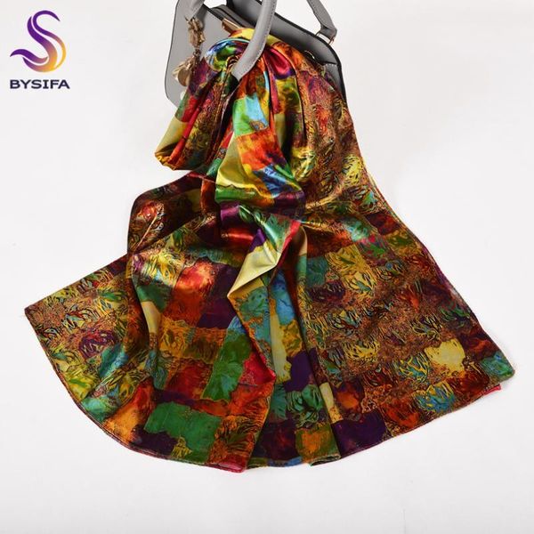 

scarves [bysifa] gold women satin silk scarf shawl printed spring fall ladies long elegant muslim head 160*70cm, Blue;gray