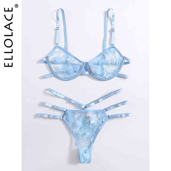 

ellolace applique sensual lingerie sky blue lace transparent bra set woman 2 pieces underwear women, Red;black