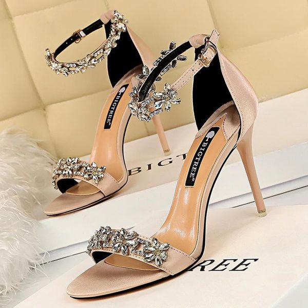

summer luxury women 9cm fetish high heels party sandals silk stiletto green bling crystal open toe lady shoes, Black