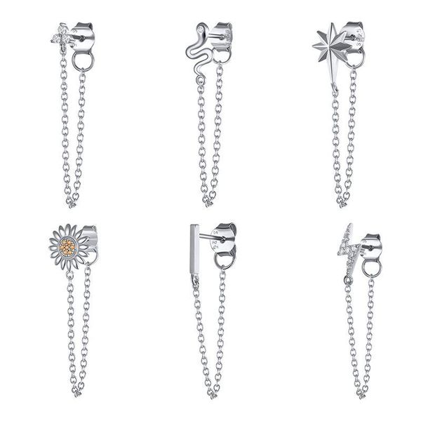 

stud 1pcs romantic fun light star flower snake tassel earring for women animal jewelry cute trendy 2021 pendientes mujer, Golden;silver