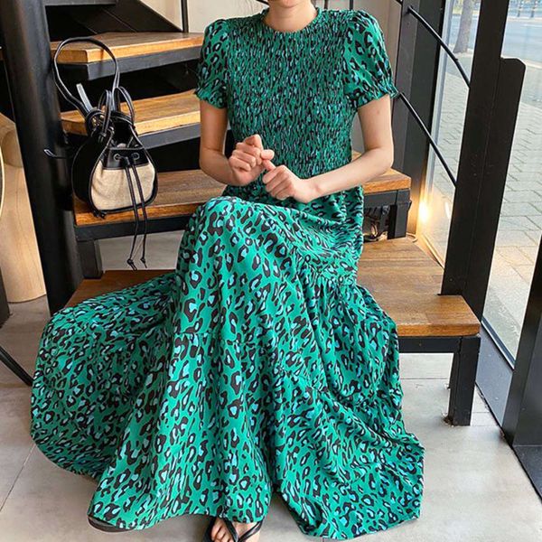 

casual dresses dress women clothessouth summer foreign style small leopard print round neck slim long ow1k, Black;gray