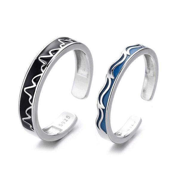 

cluster rings 925 sterling silver ring romantic couple for women men mountain water wave lovers fine jewelry wedding party korean, Golden;silver