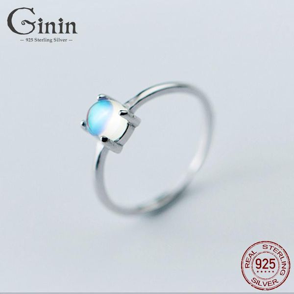 

cluster rings ginin real 925 sterling silver light blue opal ring for women 2021 trend switchable index finger dating party gift jewelry, Golden;silver