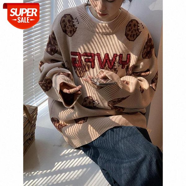 

cartoon embroidered bear sweater loose retro roora cute couple knitted women's trend #bd8r, White