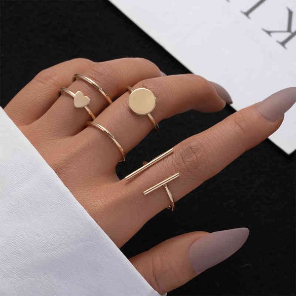 

iparam vintage gold love heart geometric midi joint ring set for women minimalist metal opening knuckle jewelry gift, Silver