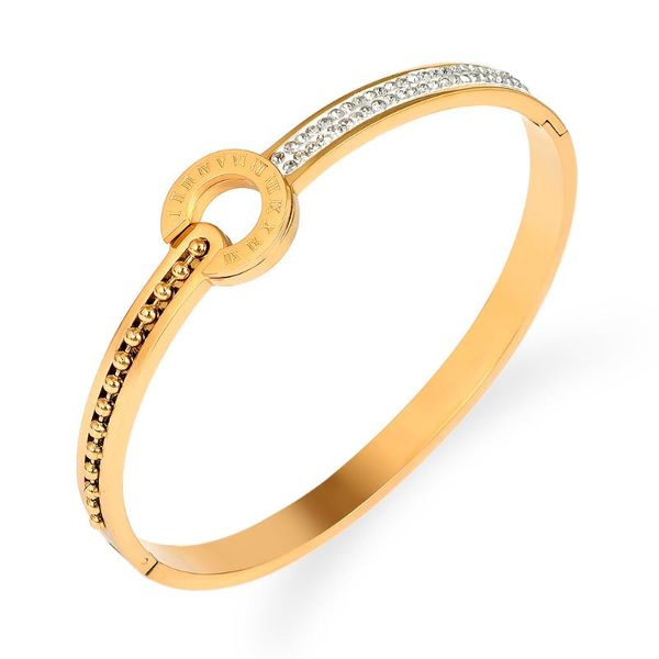 

bangle 2021 fashion roman number bracelet titanium steel white mud drill crystal for women couple wedding jewelry, Black
