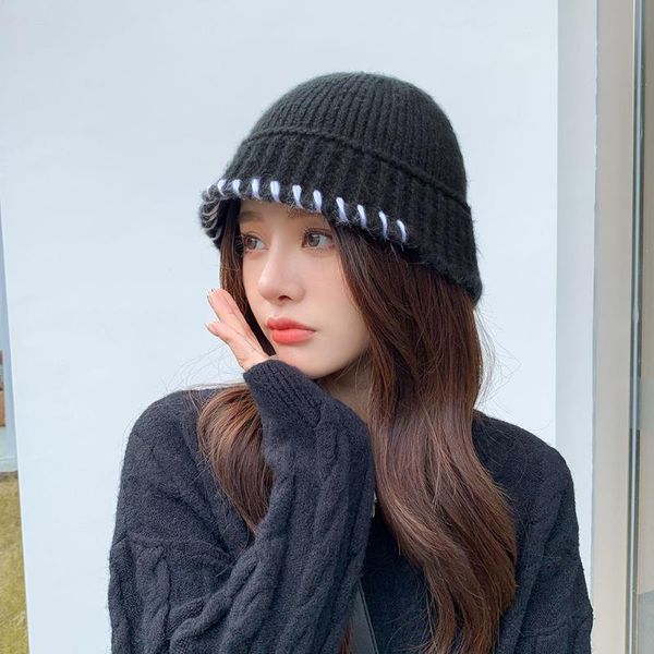 

wide brim hats 2021 knitted fisherman hat for women panama bucket winter autumn warm solid folding travel cap visor vintage flat, Blue;gray
