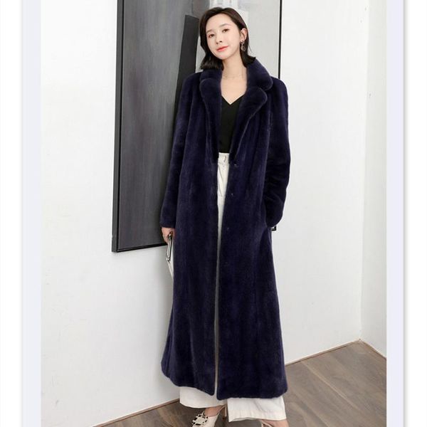 

women's fur & faux winter coat female imitation mink plush x-long thick warm women elegant fashion casual xk13-11, Black