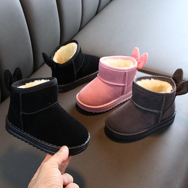 

boots fashion plush warm children winter ankle for 3 4 5 6 7 8 9 10 11 12 year 2021 girls kids snow female child shoe, Black;grey