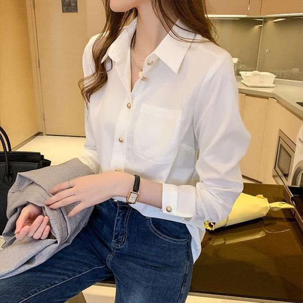 

white long sleeved autumn women shirts ol chiffon blusas ropa de mujer