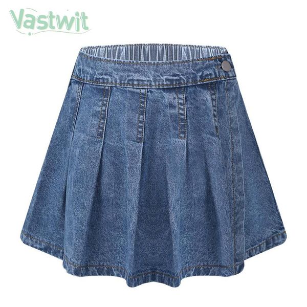 

skirts summer baby girl clothes high waist denim color cotton mini jeans lolita school cute pleated shorts for kids 1-5 years