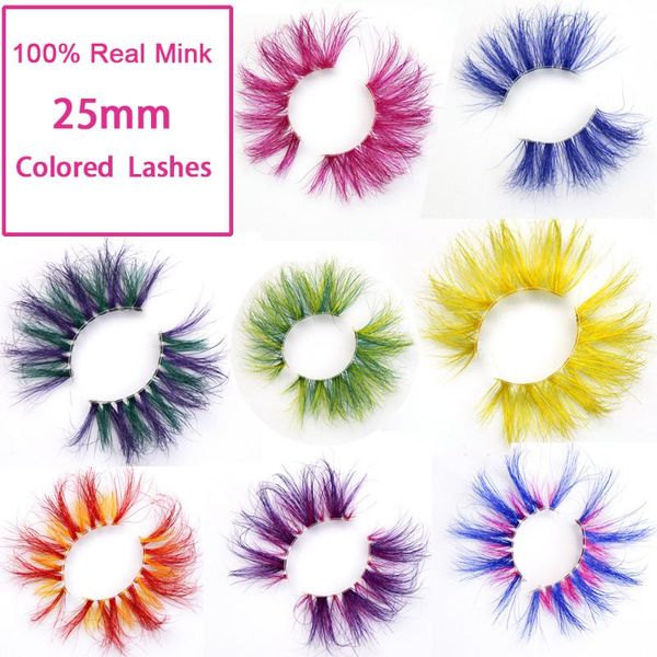 

false colored eyelashes natural 100% real mink fluffy style eye lash extension makeup cosplay colorful eyelash