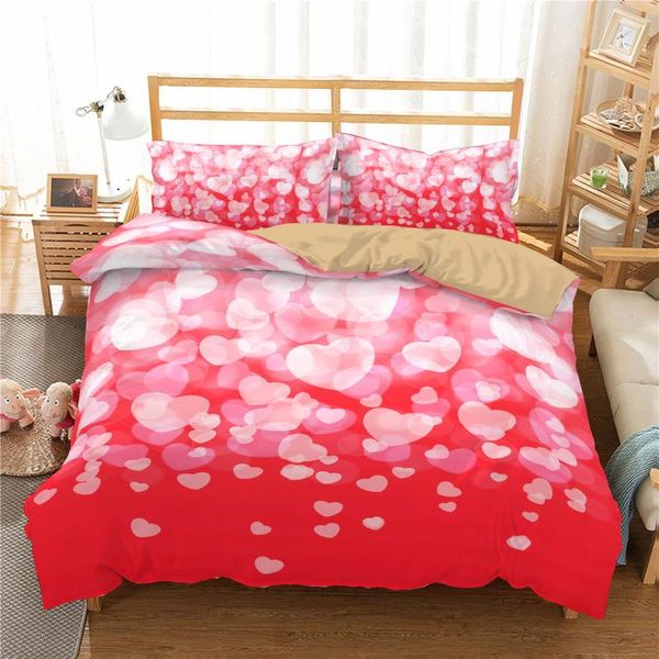 

red 3d bedding set heart-shaped printed duvet cover soft quilt single twin double full  king size home textiles sets