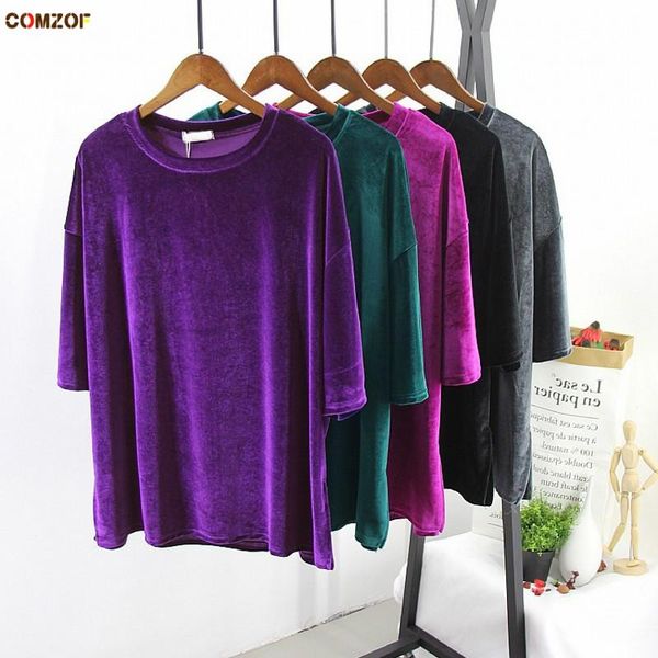 

arrival women velvet t shirt short sleeve 2021 spring summer velour clothes lady vintage tees roupas femininas women's t-shirt, White