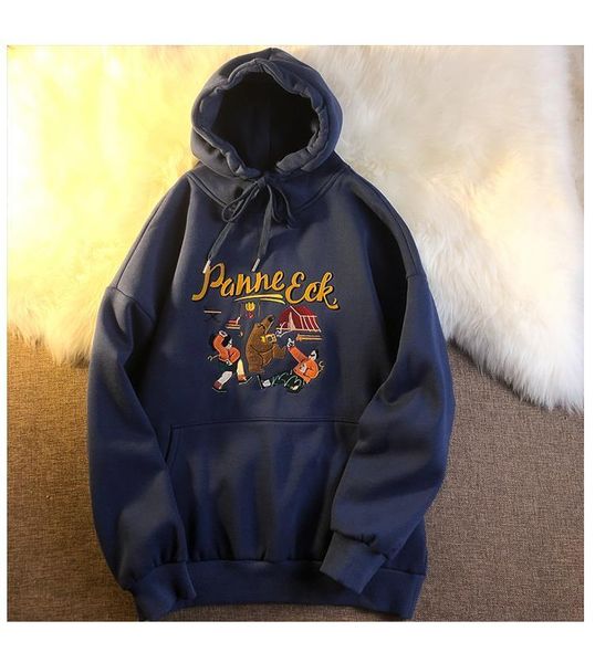 

men's hoodies & sweatshirts embroidery bear fleece 2021 mens harajuku hip hop casual pullover hooded fashion, Black