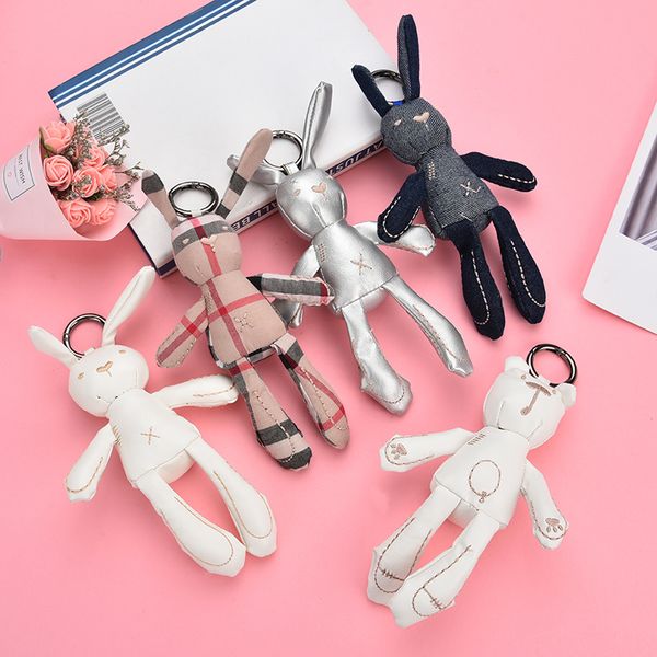 

fashion rabbit bear key chain ornament keychains poret clef cute ring holder women'shand bag car pendant, Silver