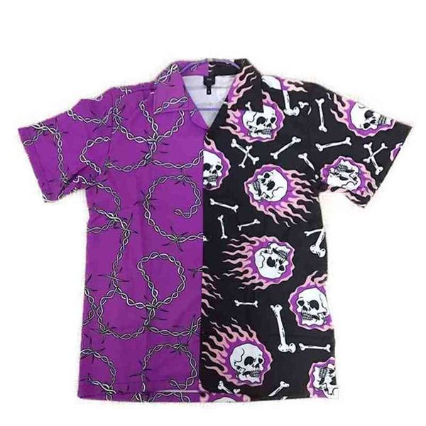 

purple black patchwork vintage shirt summer men hawaiian short sleeve mens casual print beach s man oversized 210626, White;black