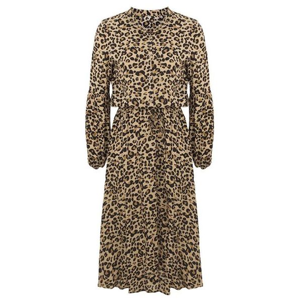 

casual dresses ladies boho print leopard women summer spring autumn shirt dress long sleeve loose female vestidos, Black;gray