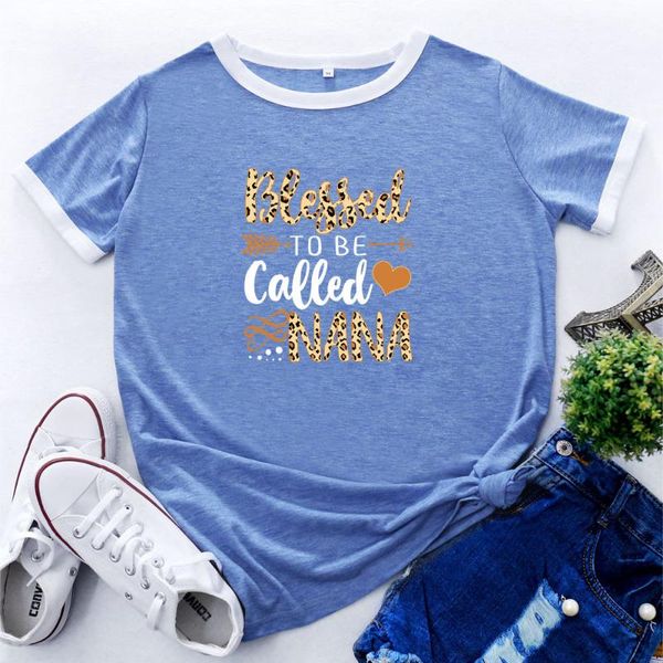 

women's t-shirt blessed to be called nana mama womens colorblock crewneck short shleeve cotton summer t-shirts graphic tees female prin, White