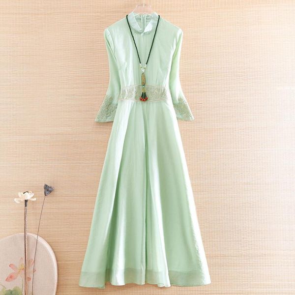 

hi-end spring summer women cheongsam dress embroidery slim elegant lady chinese style a-line party qiapo s-xxl ethnic clothing, Red