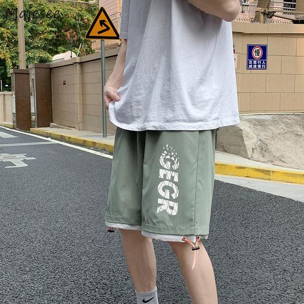 

men's shorts men casual printed loose elastic waist summer daily fitness bodybuilding all-match trousers fashion beach knee length ins, White;black