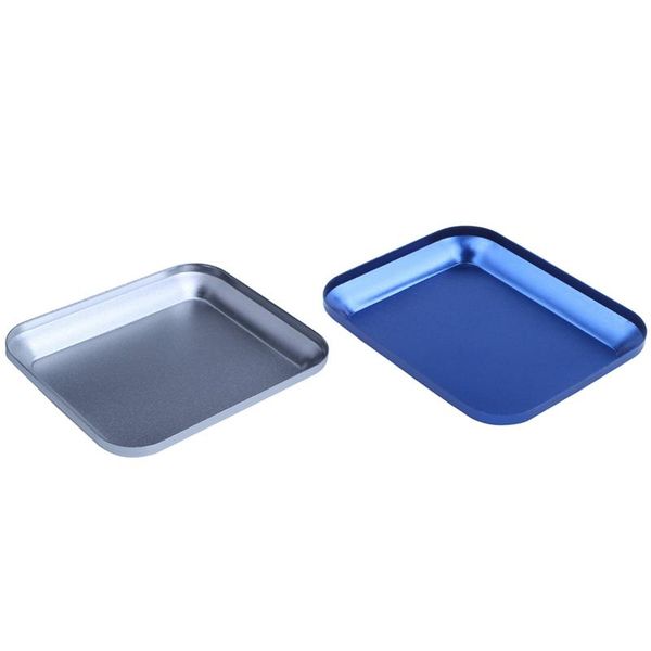 

car organizer 2pcs useful aluminum alloy screw tray with netic pad for rc model phone repair tool - blue & silver