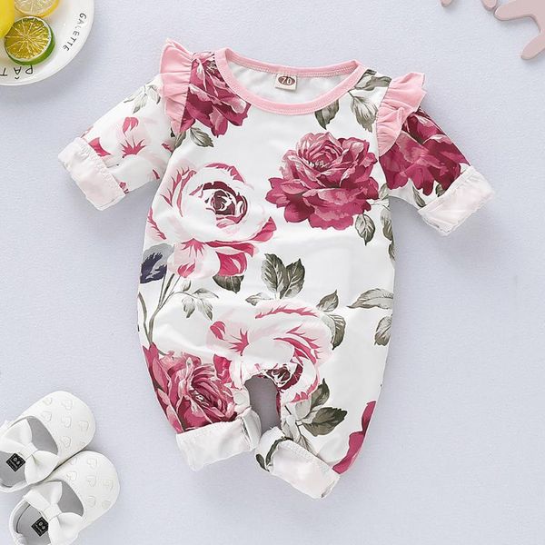 

footies infant baby girls jumpsuit long sleeve ruffles floral print romper clothes born cute girl body, Blue