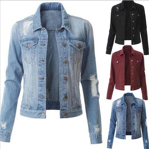 

women's jackets autumn solid turn-down collar jean jacket for women slim fit casual blue fashionable coats female outwear denim feminin, Black;brown