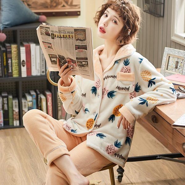 

thick warm womens sleepwears flannel pajamas sets for women winter pajama set long sleeve full trousers female pyjama girl sleepwear, Black;red