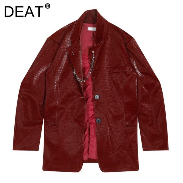 

women's jackets [deat] 2021 summer fashion tide loose single-breasted turn-down collar solid color long sleeve pu leather coat women 13, Black;brown