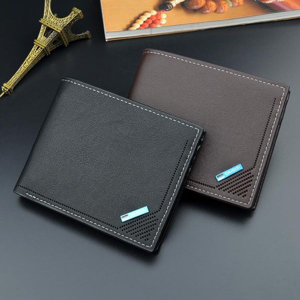 

wallets men's wallet short fashion thin coin purses male multi-card three fold youth zipper horizontal business soft leather, Red;black