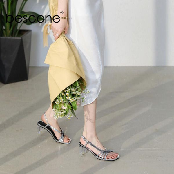 

dress shoes bescone patent leather summer women fashionable stylish chain strange heel party square toe modern sandals um98, Black