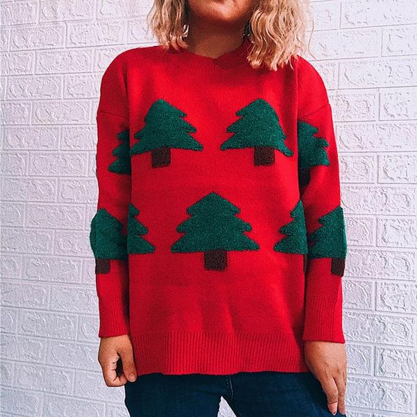 

women's sweaters christmas printing sweater women xmas tree casual long sleeve o neck pullover blouse jumper fastival clothes 2021, White;black