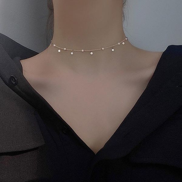 

chokers 2021 korean fashion round beads necklaces clavicle chain disc tassel necklace women jewelry colar, Golden;silver