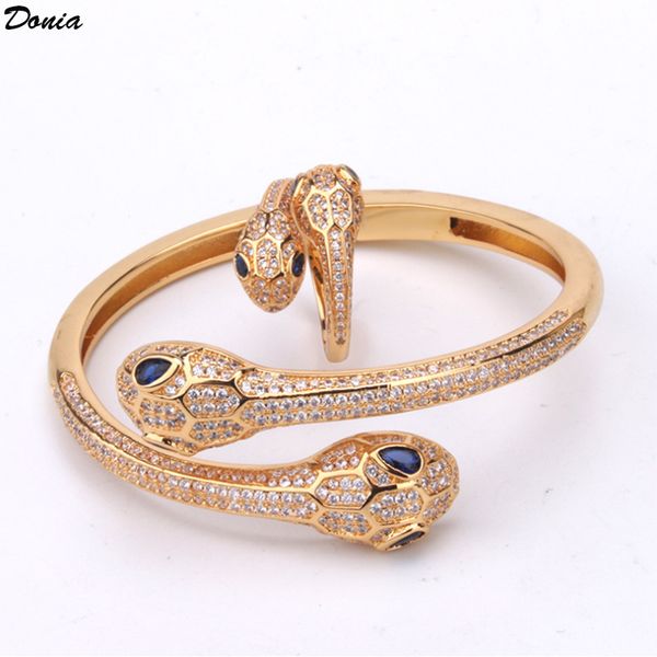

donia jewelry european and american fashion exaggeration blue eye double headed snake inlaid zirconia bracelet ring designer bracelet set, Black