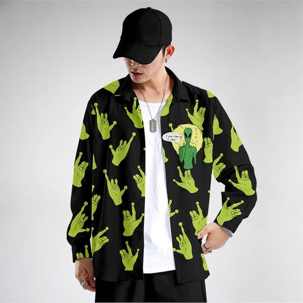 

men's casual shirts summer shirt for men fashion printed man streetwear loose hip hop long-sleeved xxs-6xl, White;black