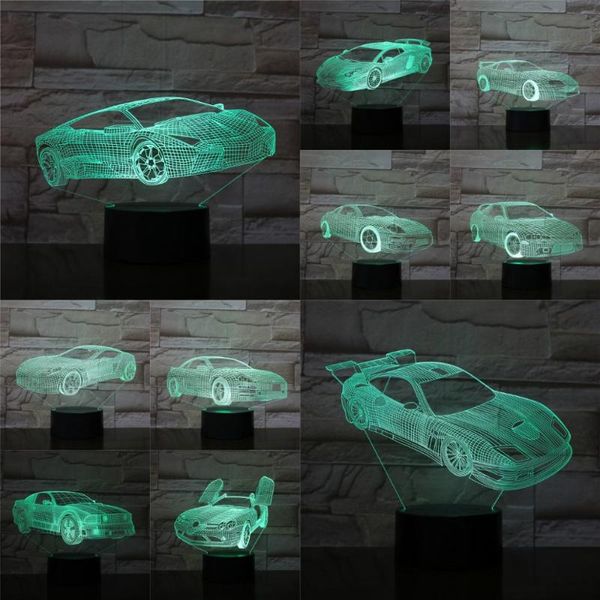 

night lights 7 colors changing supercar 3d usb lamp grand touring car light desk beside sleeping decor gift for kids boys lover